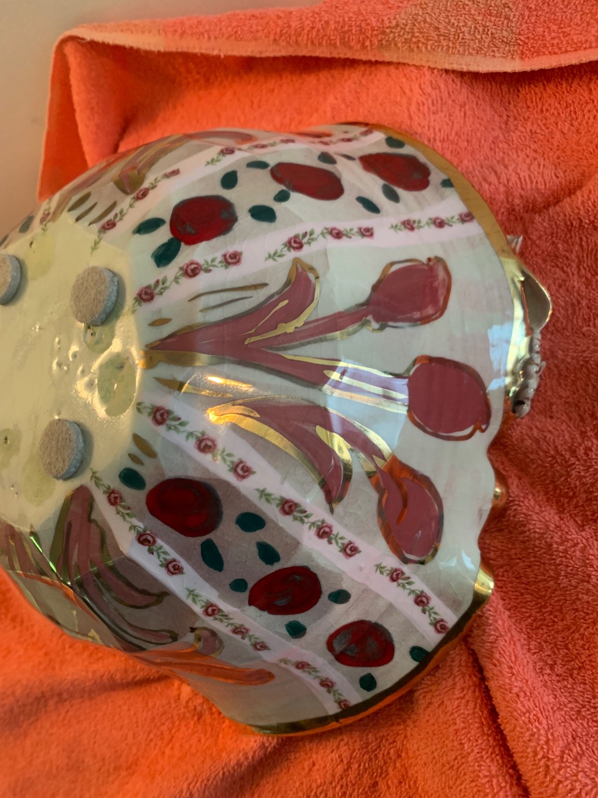 Signed Laney K. Oxman Unique Floral Bowl Hand Painted w/ Gold Trim Women’s Art