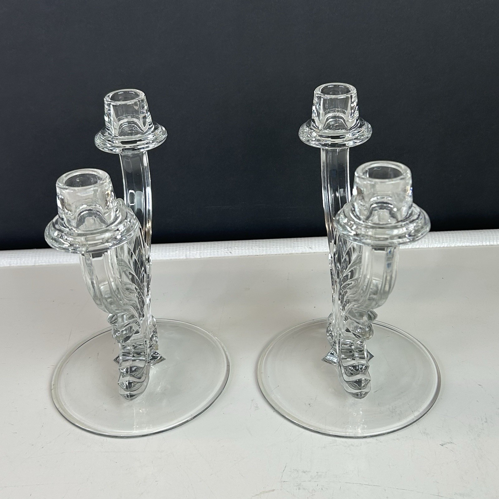 Set of 2 Vintage Fostoria Clear Glass Double Candlestick, BAROQUE- Beautiful