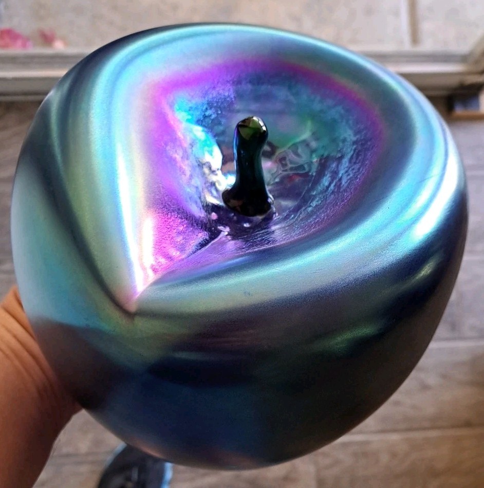 Large Orient & Flume Blue Aurene ART GLASS Paperweight Iridescent 8″ Sculpture