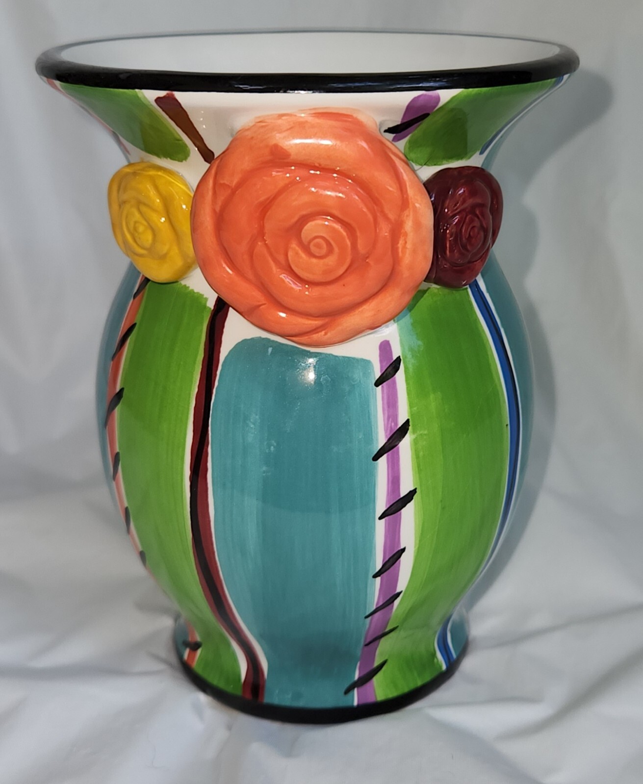 Blue Ridge Designs Art Pottery 3D Handpainted Vase