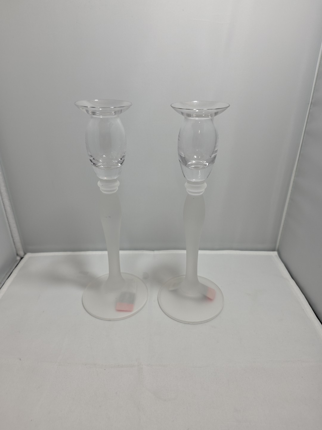 Mikasa Ballet Single Light Clear/Frost Glass Taper Candlesticks Lot Of 2 (M)