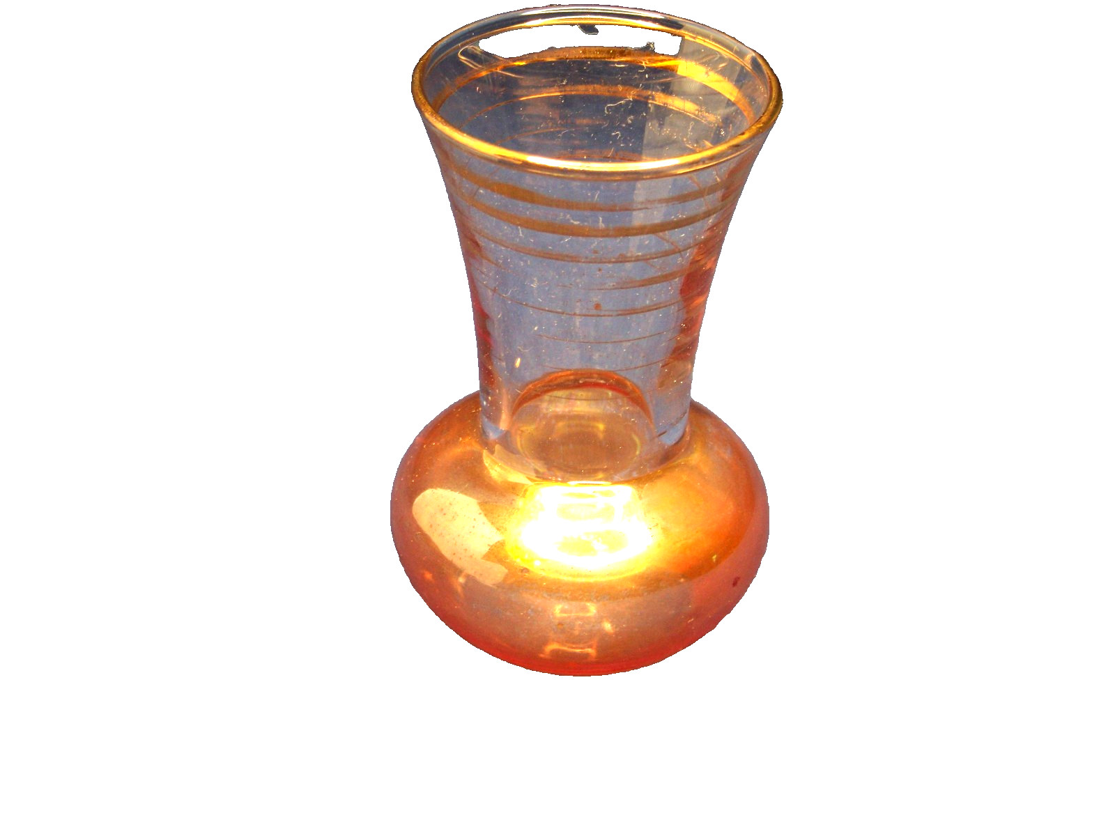 Vintage Small Amber Vase Shiny Orange Bud Vase Gold Rings 3 3/4″ x 2 1/4″