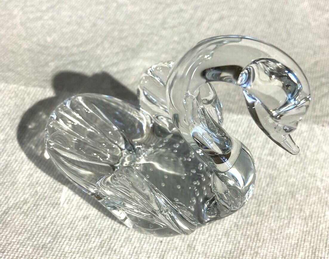 Clear Crystal Swan Paperweight With Controlled Bubbles Vintage