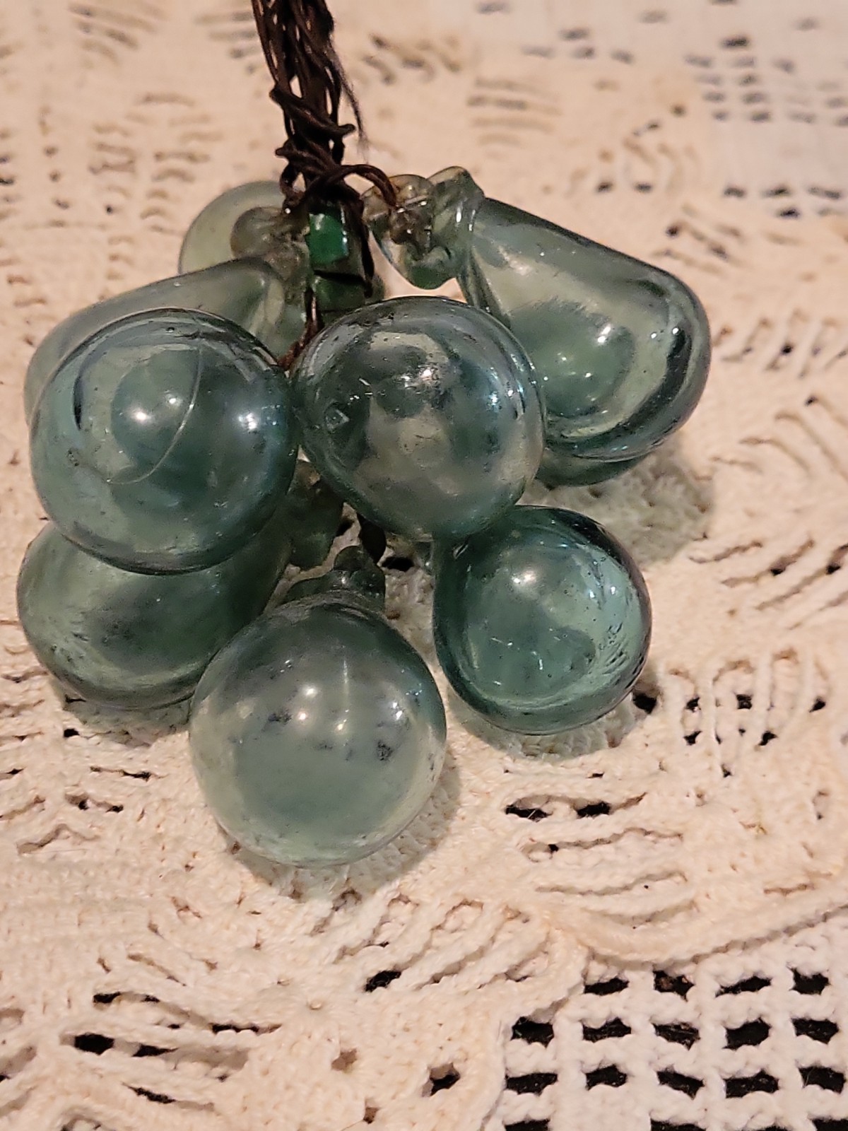 VTG Murano Glass Grape Cluster Hand Blown Italy Green Mid Century Read TLC