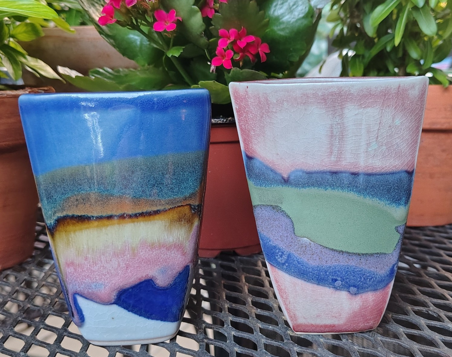 Two Vintage Bonnema Studio Pottery Envelope Landscape Vases