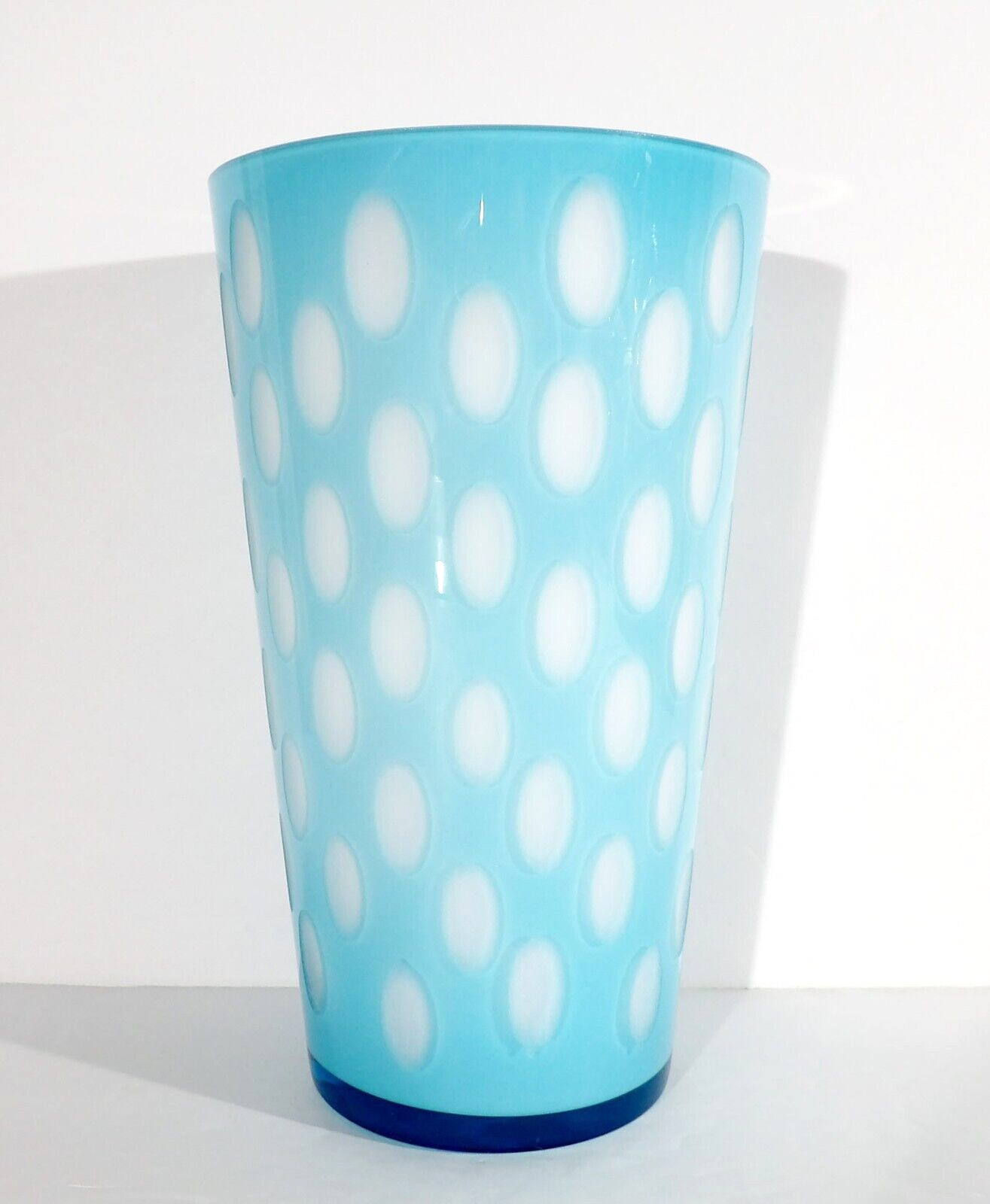 Crate & Barrel Serenade Vase Blue Cased Optic Made in Poland 10″ x 5 7/8″