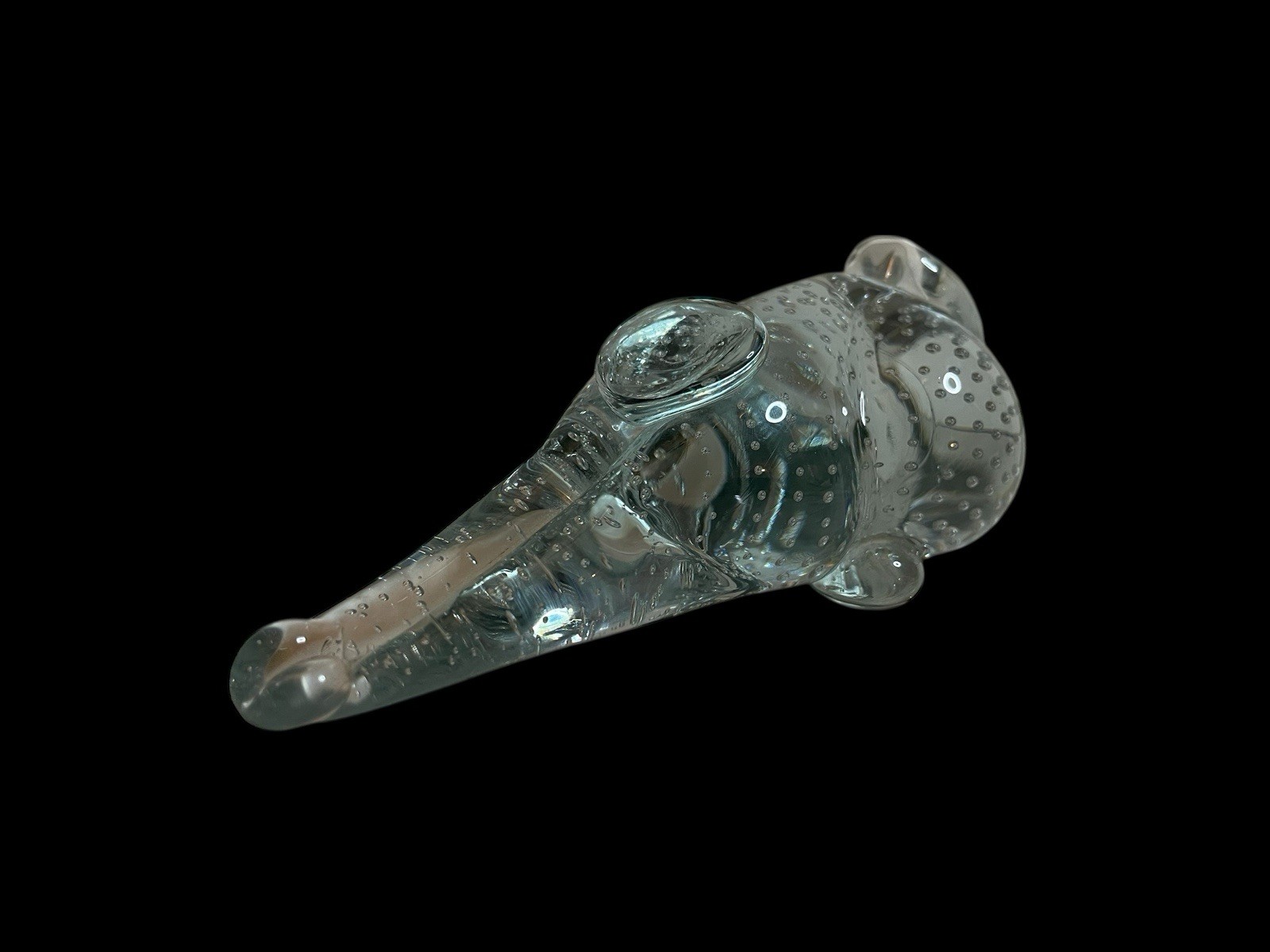 VTG Blown Glass Alligator Crocodile Controlled Bubbles Clear Glass Paperweight