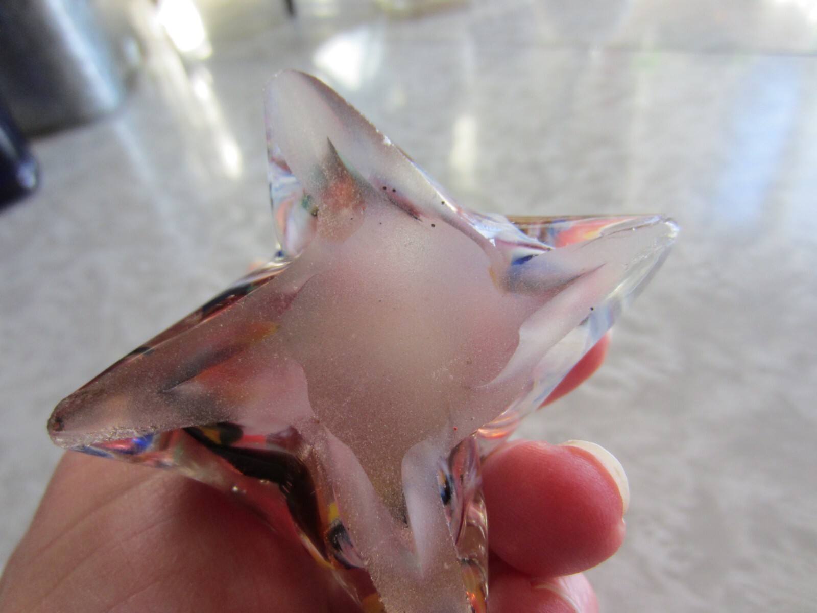 Vintage art glass cat paperweight Unbranded Multi-colors small FAT cat
