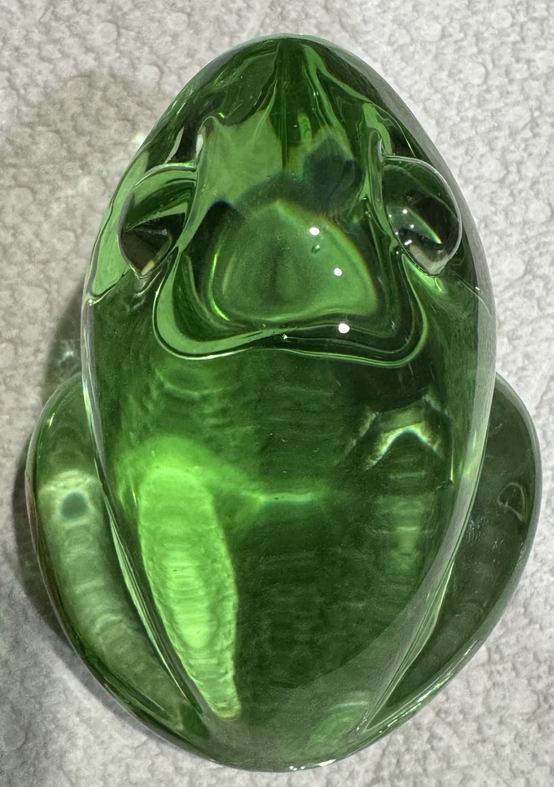 Vintage German Green Crystal Frog Paperweight 24% Lead Glass Orig Label 3”