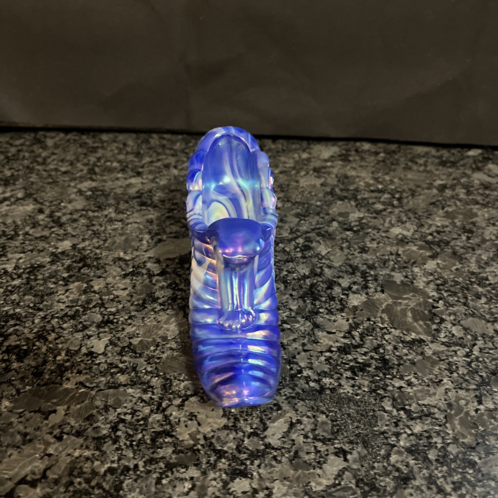 Fenton Glass Sapphire Blue Swirl Iridescent Shoe