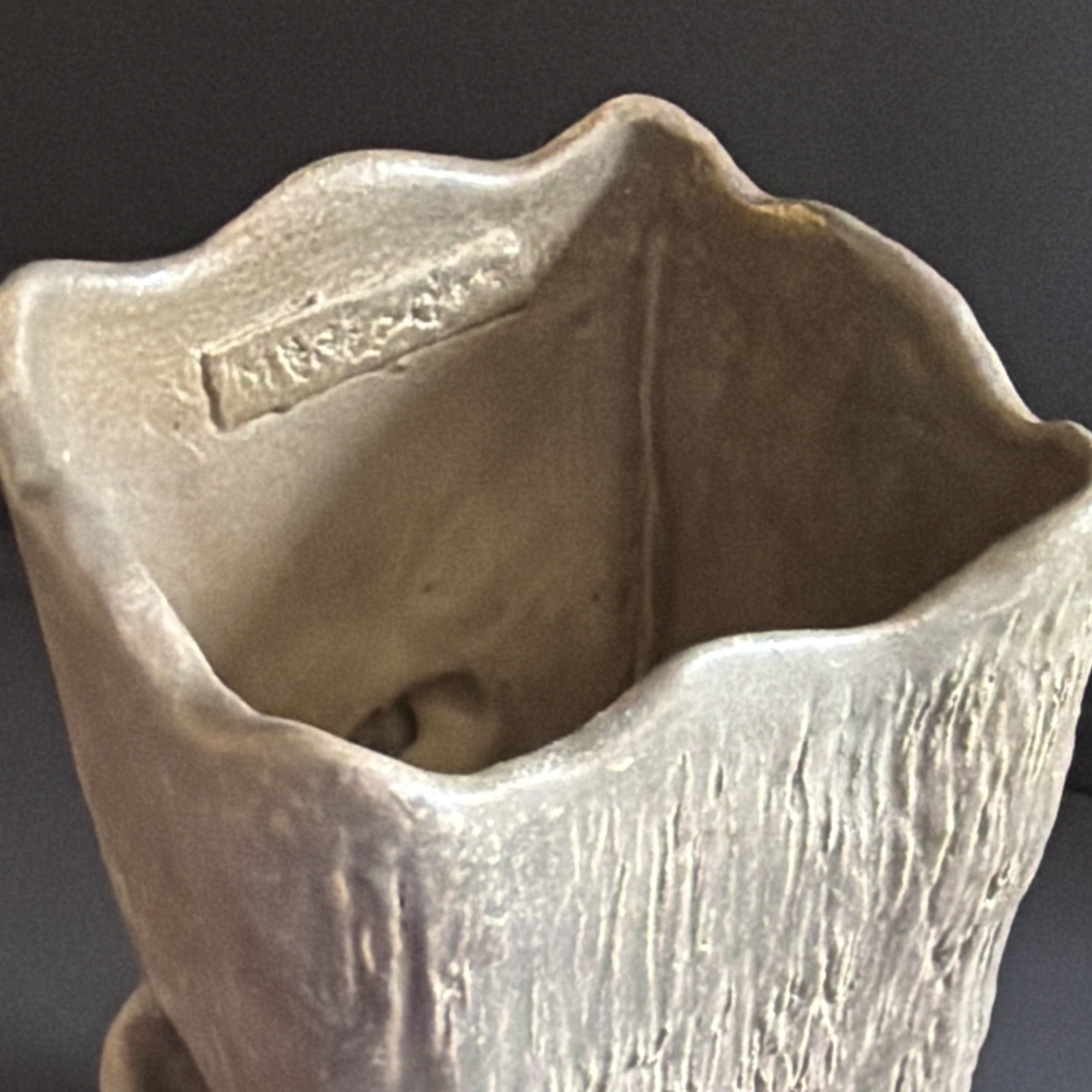 Vtg Brutalist Abstract Stoneware Ikebana Vase Signed Studio Art Pottery 10”