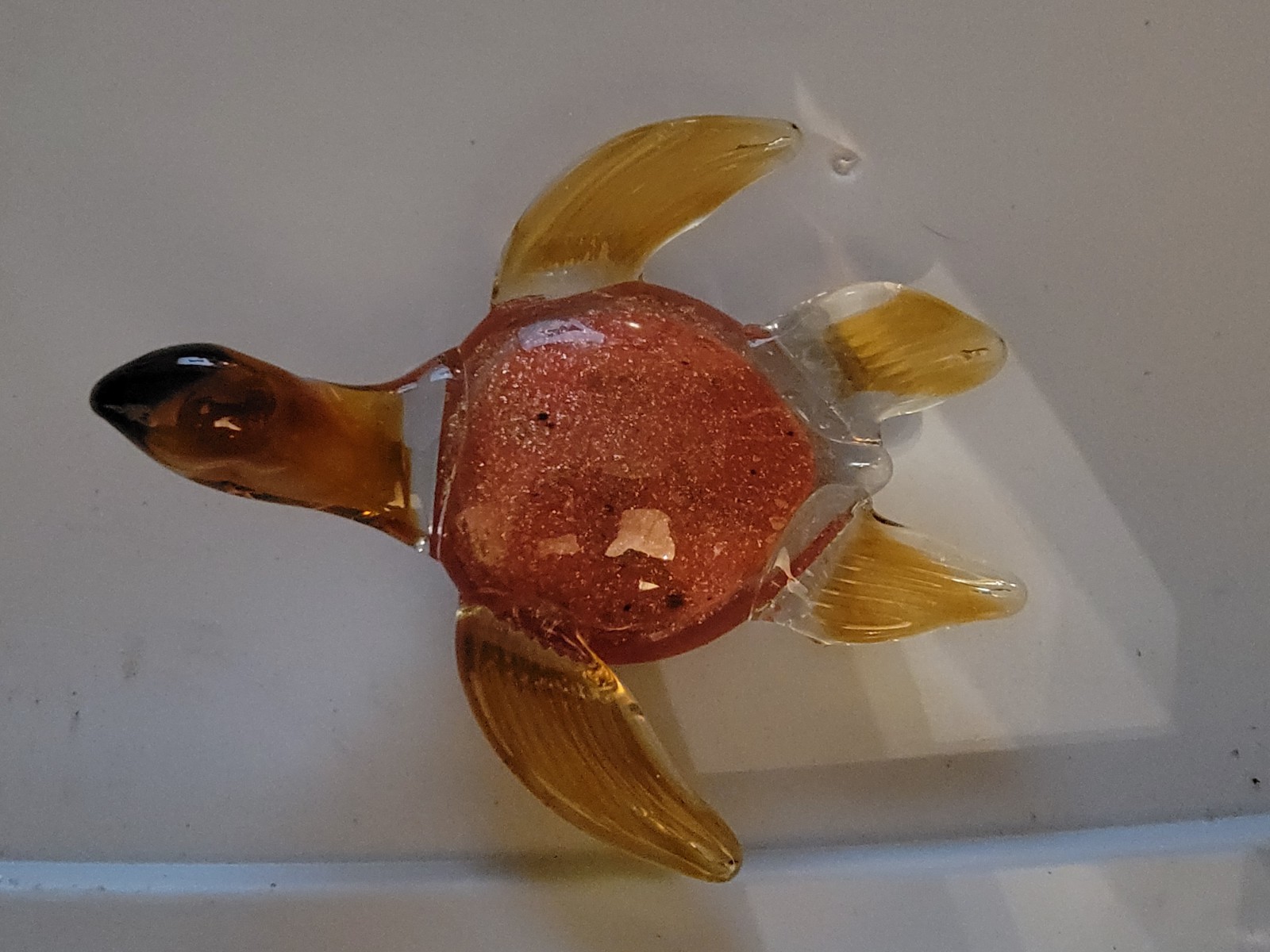 Vintage Green With Red Sparkle Shell Murano Italian Glass Sea Turtle Tararuga