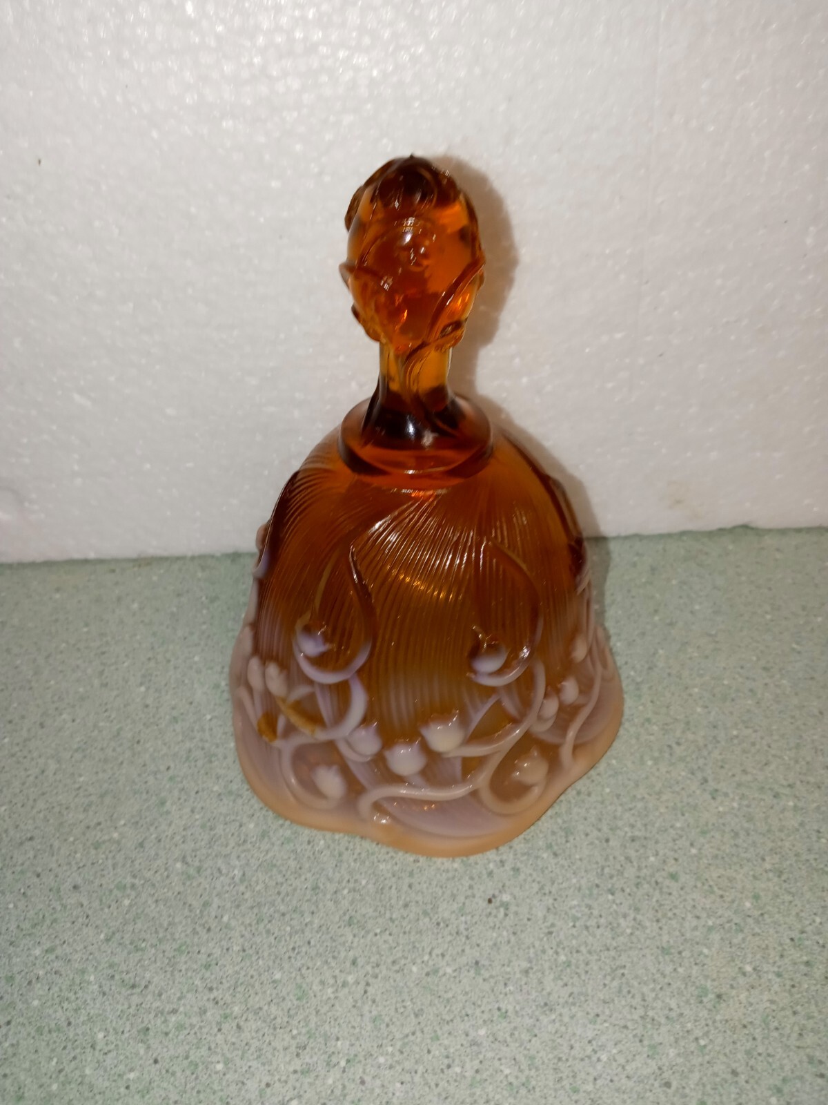 Fenton Lily Of The Valley Amber Opalescent Glass Bell Beautiful Color