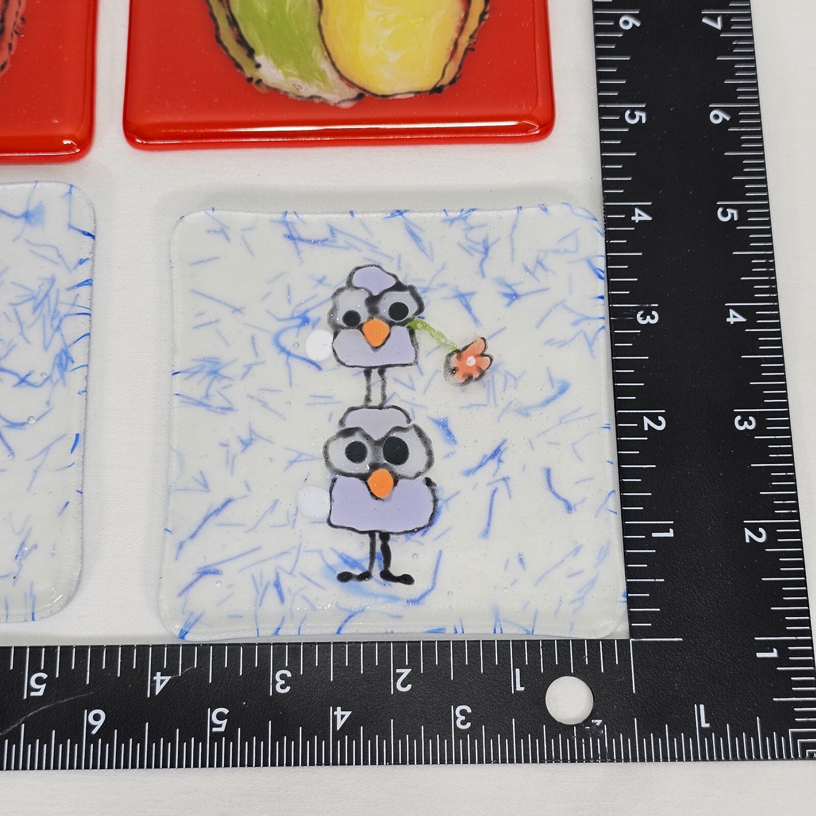 Fused Glass Art Coaster 4″ Handmade Tile Trivet Dog Cat Bird Pet Gift Home Decor