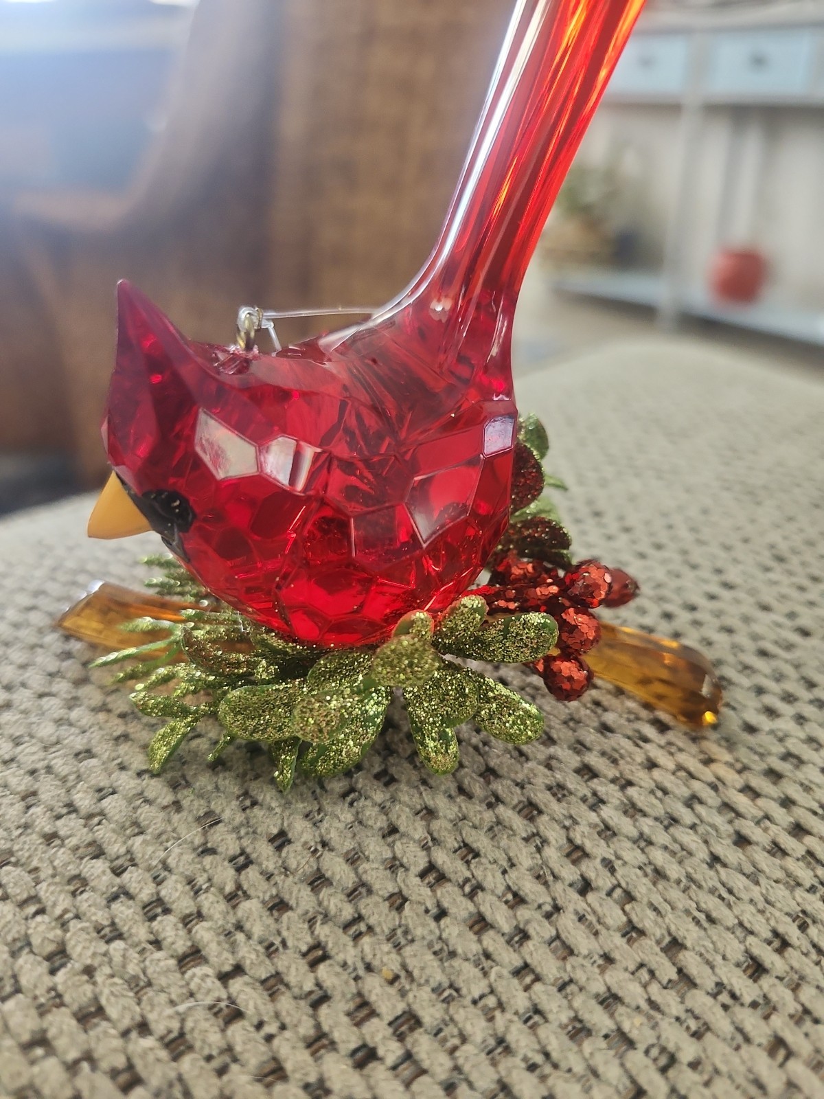 RED CLASSIC CARDINAL GLASS BIRD Handcrafted Hanging Figurine Gift – 3w x 7″h