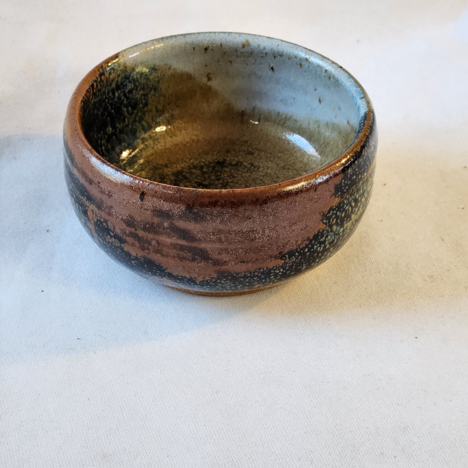 Rare Randal Holland Studio Pottery Bowl Signed Pottery Drip Glaze Brown/Blue/BlK