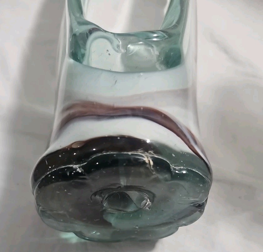 Vintage Studio Art Glass Hand Blown Handle Basket-Form Vase