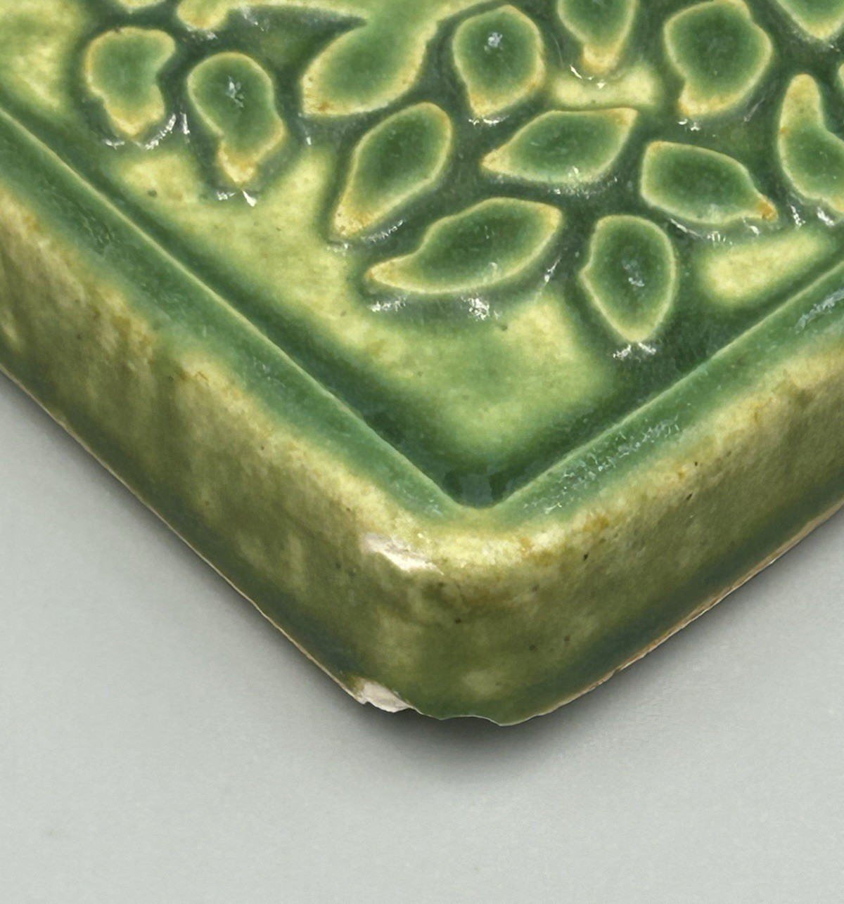 Pewabic Pottery Matte Green Swirl Snowflake Leaf Tree Square Tile Set of 4 READ