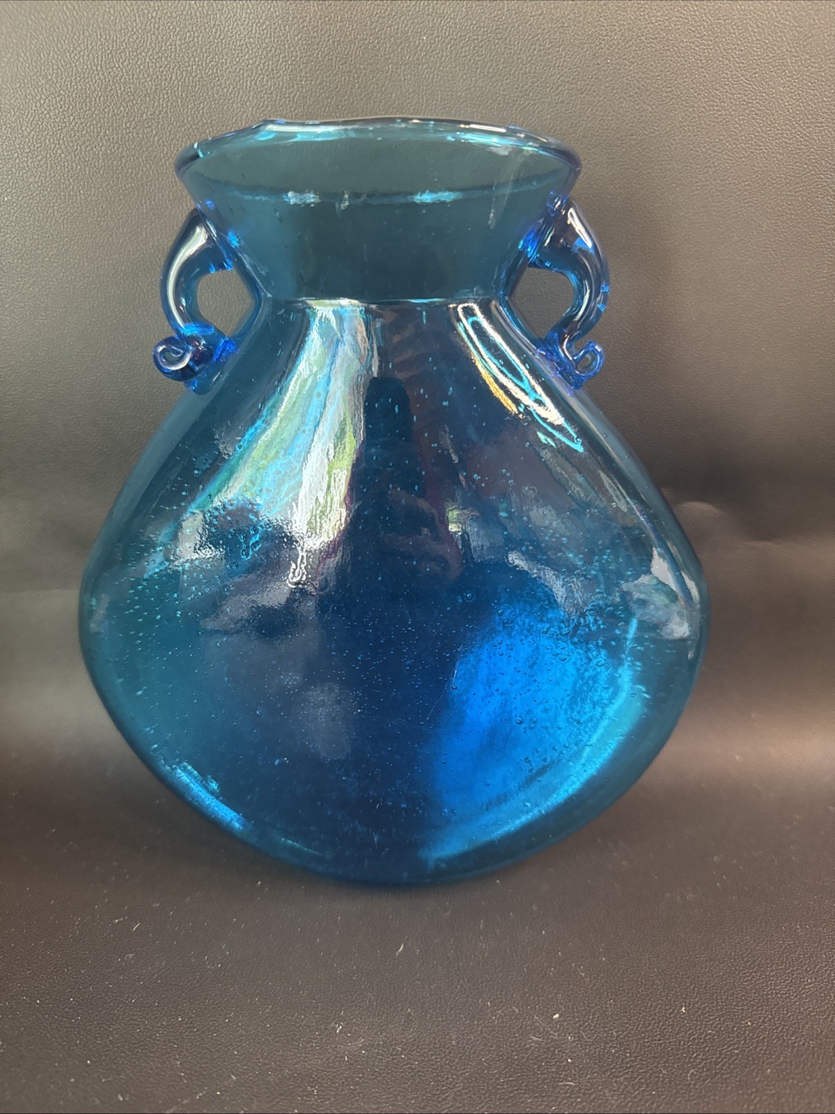 Hand Blown Blue Glass Hanging Vase Suspendable Art Made In Egypt Vintage