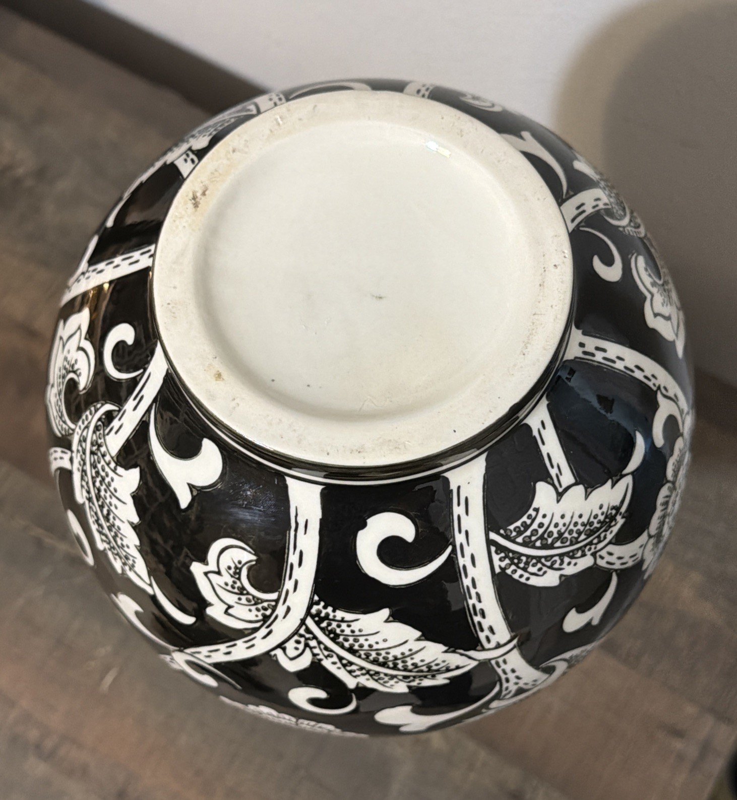 Vintage Black & White Floral Lotus Chinese Large 16″ Tall Vase Porcelain