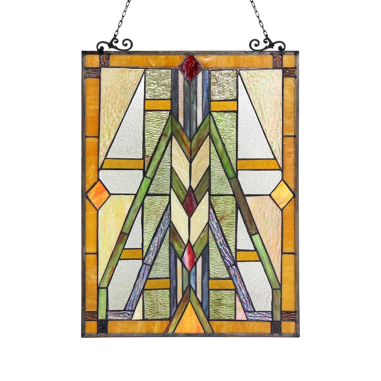 Stained Glass Tiffany Style Mission Design Hanging Window Panel Suncatcher