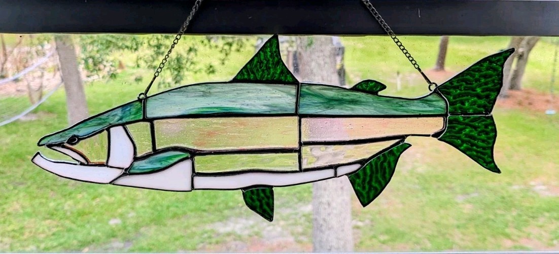 Stained Glass Lake Trout, Cabin Or Lake House Decor, 19W By 8H In