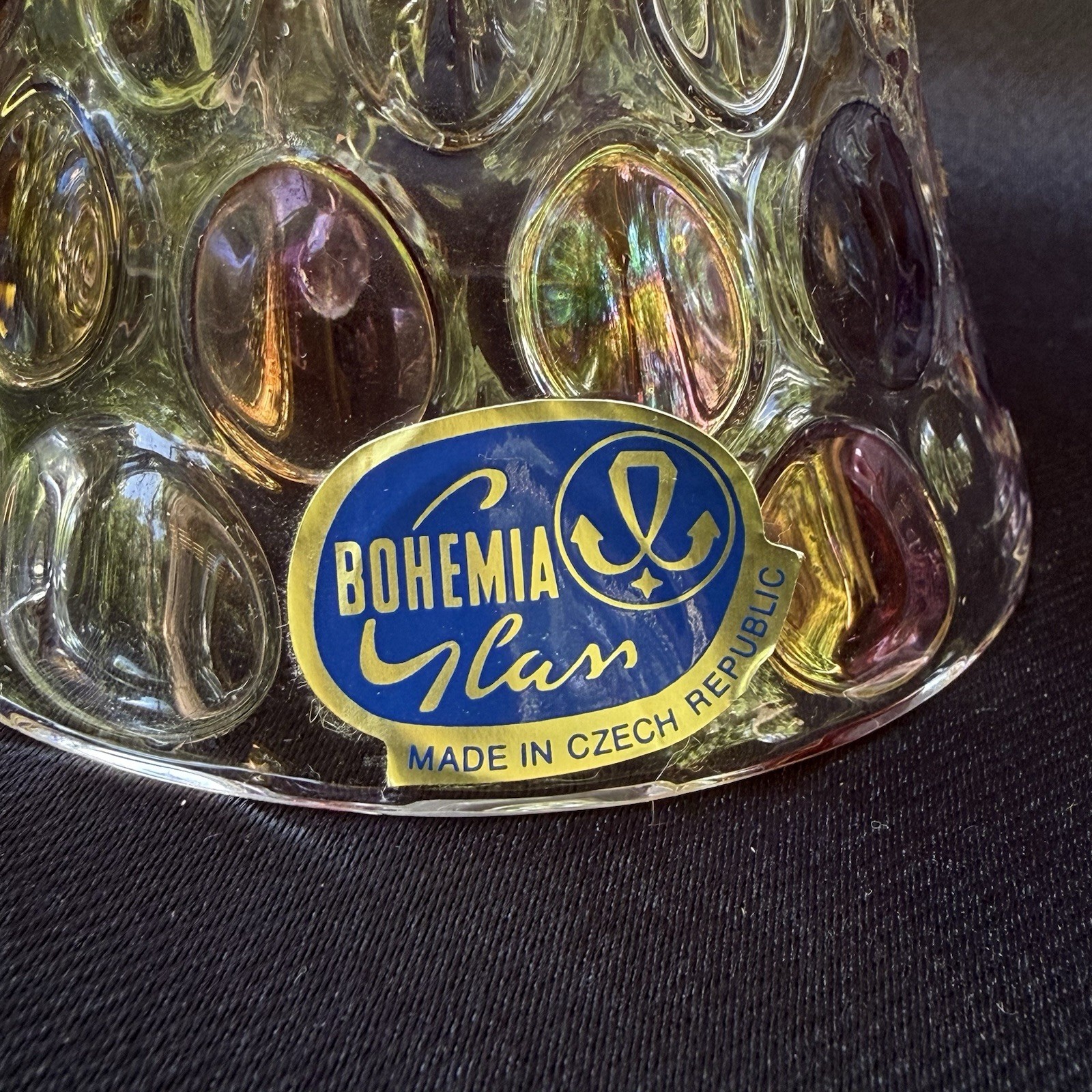 BOHEMIA Glass Bell Czech Republic Iridescent Coin Dot Crystal Hand Bell 5.5in