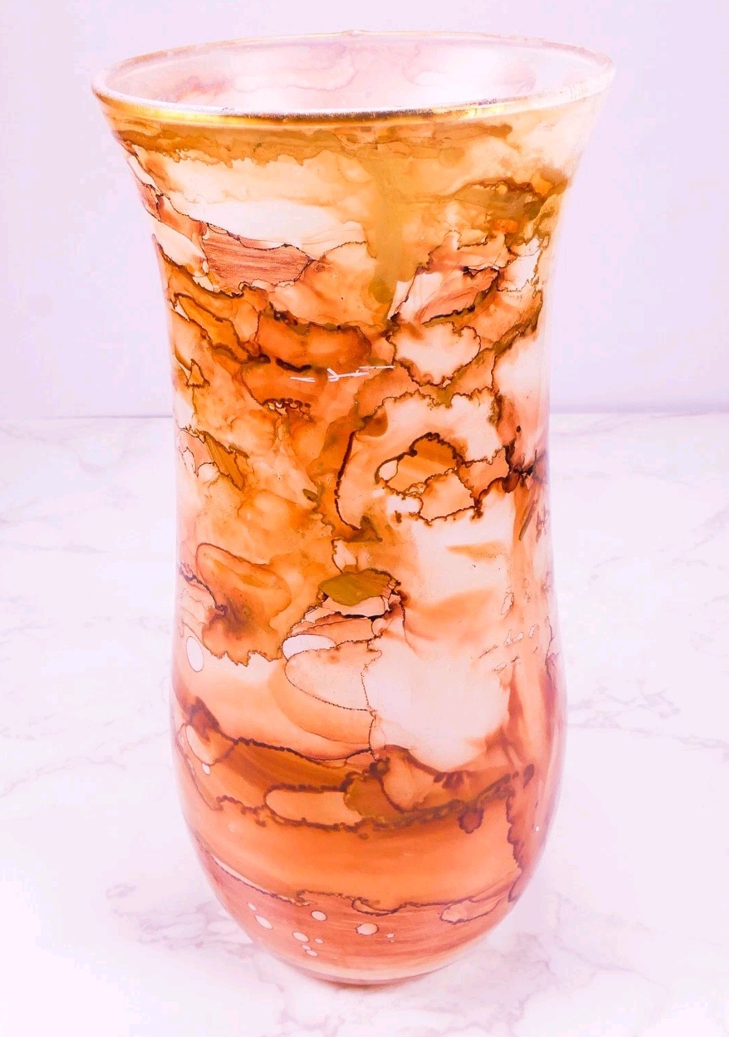 Murano Style Franco Italy Hand Blown Marbled Watercolor Art Glass Vase 8.5″ Tall