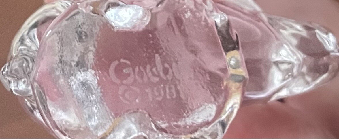 Vintage Goebel Clear Glass Baby Elephant Trunk Up Figurine Signed
