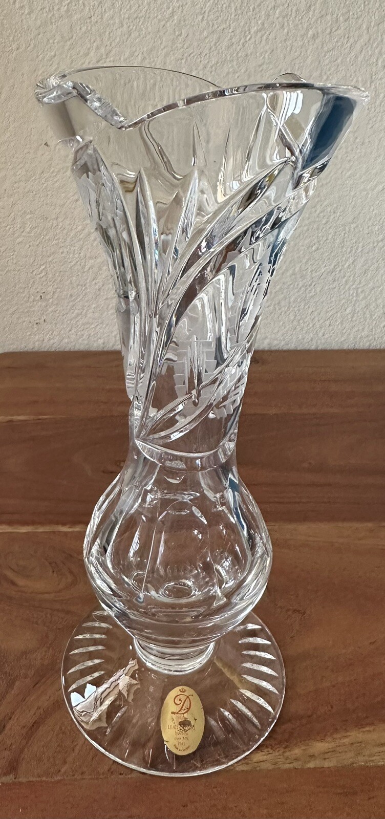 Vintage Dresden Clear Lead Crystal Cut Glass Vase 7” Hand-Cut Beautiful