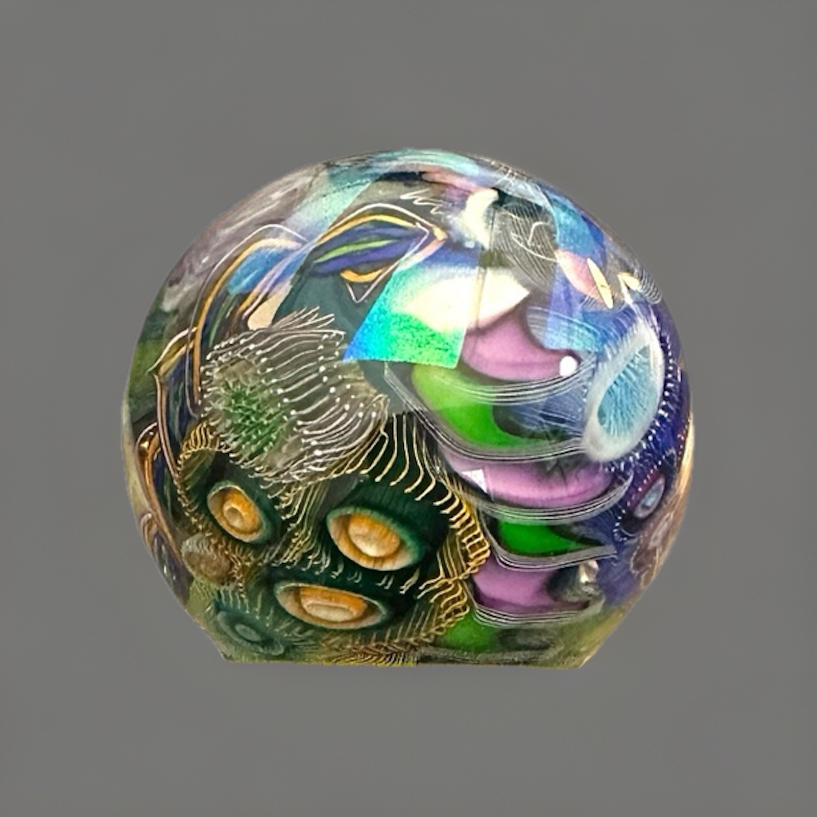 NEW 3” Seascape Inspired Orb Paperweight Signed Art Glass by Scott Garrelts USA