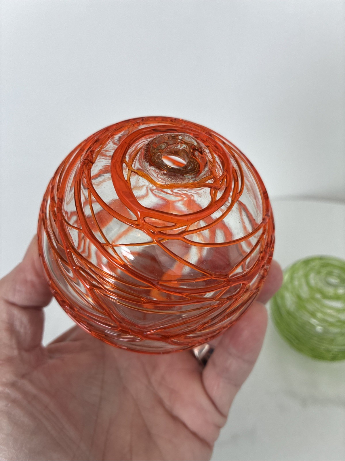 Mexican Art Glass Orb Balls Handblown Worldly Goods Mexico Orange Green