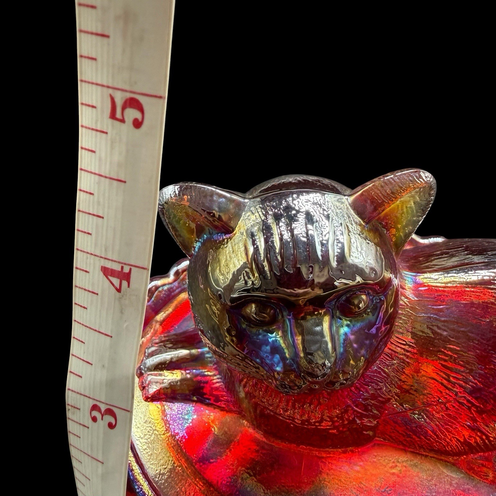 Westmoreland CAT ON NEST Red Carnival Glass LE Levay 155/1000 1983 UV Glow Rare