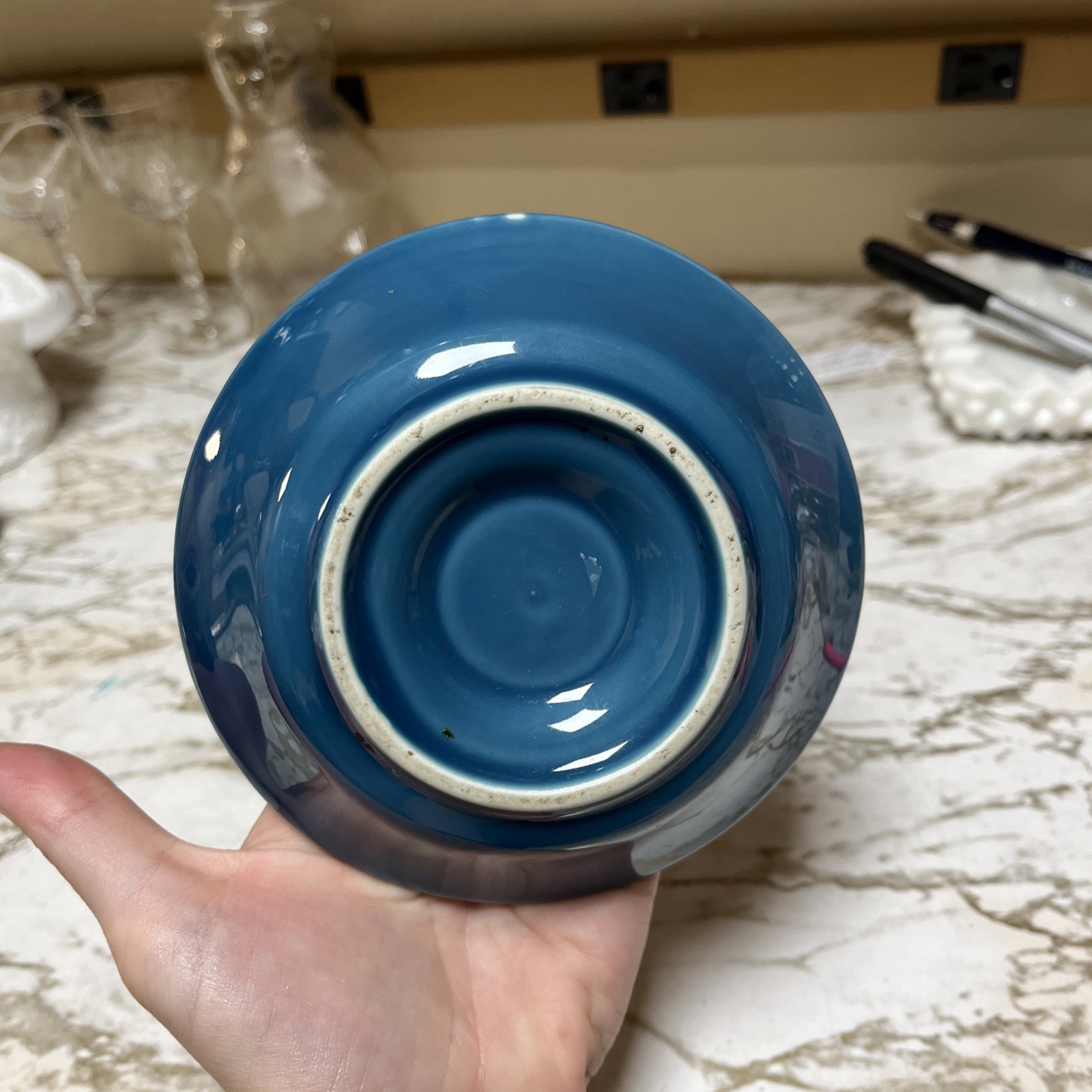 1940s Hotel Statler New York Mid Century Teal Blue Art Pottery Ashtray