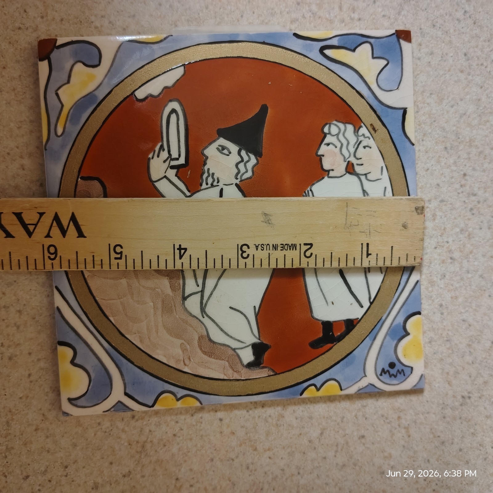 Vintage Folk Art Biblical Tile Pottery Mirjana Mladinov Moses Torah Judaica