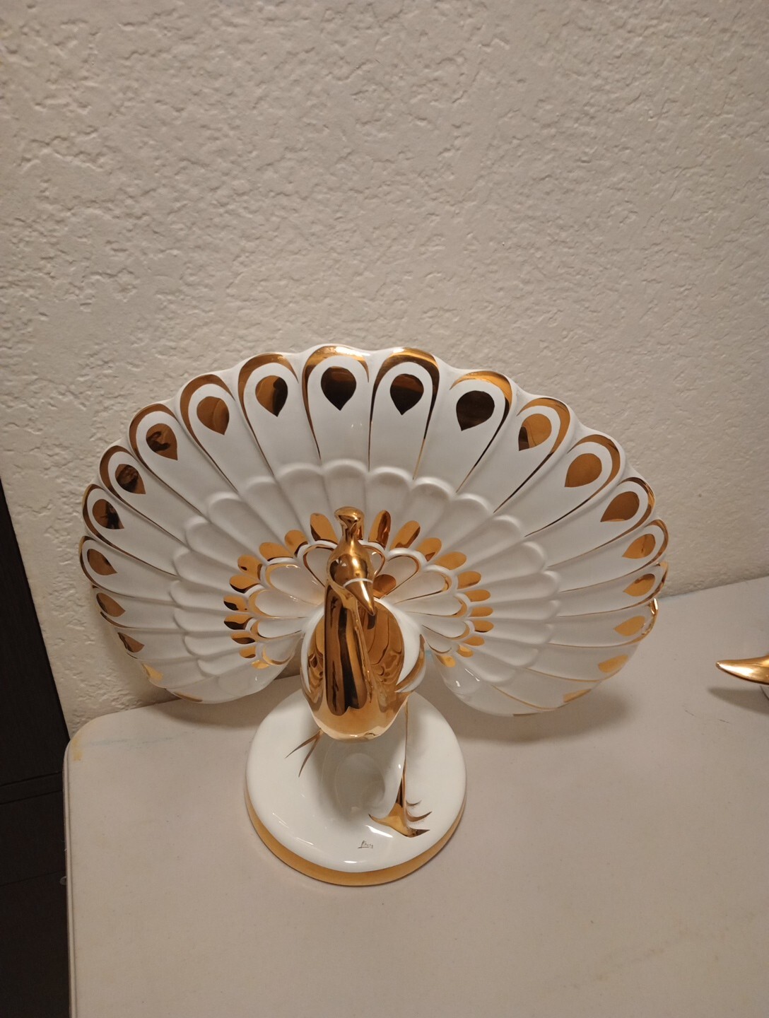 Made In Italy Porcelain Peacock With 24K Gold Accents 15 Inches Tall
