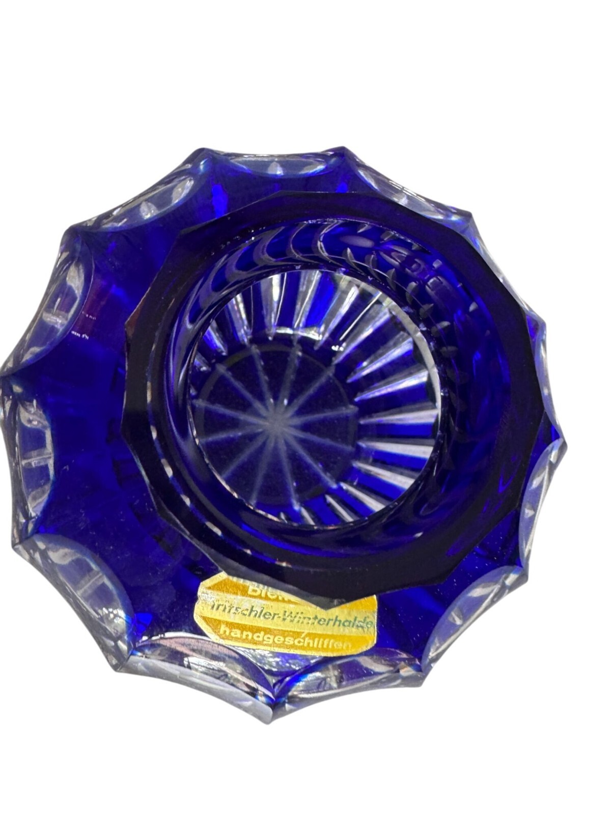 Bleikristall Wittelsbacher Germany Cobalt Blue Cut Lead Crystal Rose Bowl Vase 5