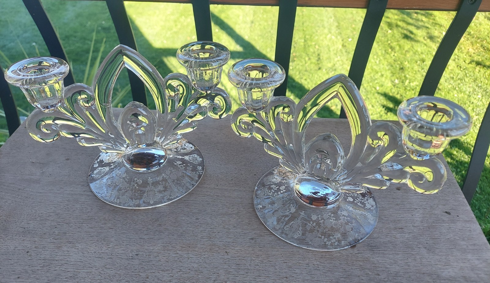 VTG Cambridge Rose Point 3900/72 Etched Glass Keyhole Candlestick Holder