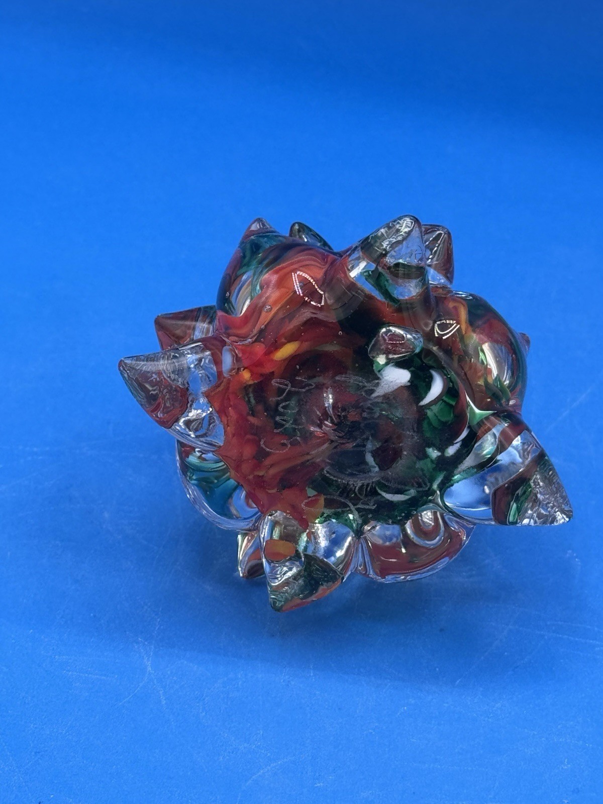 Art Glass Christmas Tree 3 1/2” MCM Colors – Signed By Artist & Dated