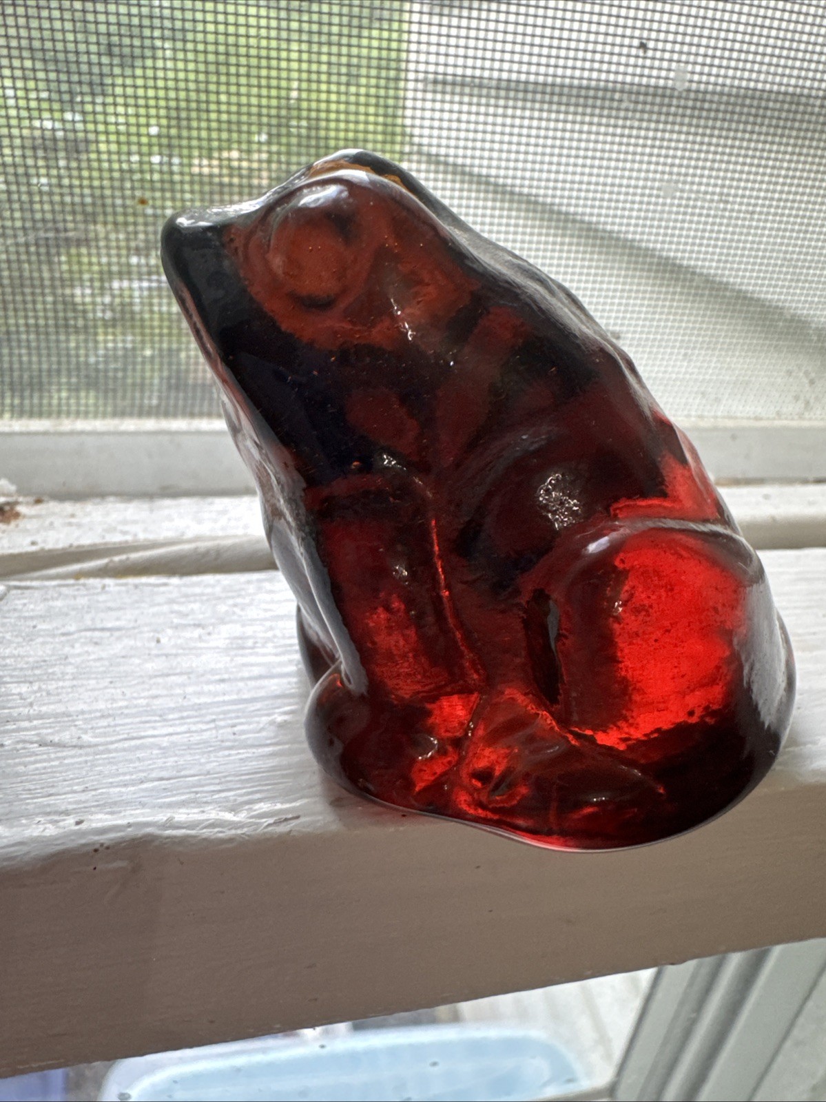 Pioneer Glass Frog Figurine Paperweight Bellaire Ohio 1985-88 Red Brown