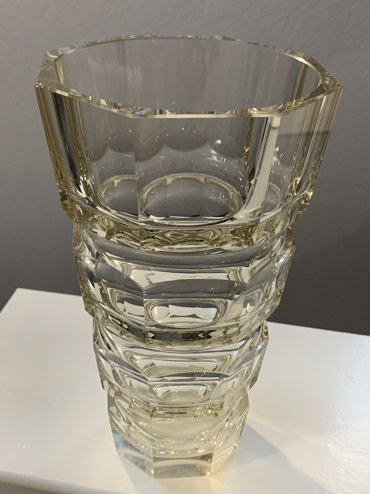 1930s MOSER Hoffman 8 1/8” Art Glass faceted cut Clear Crystal Vase