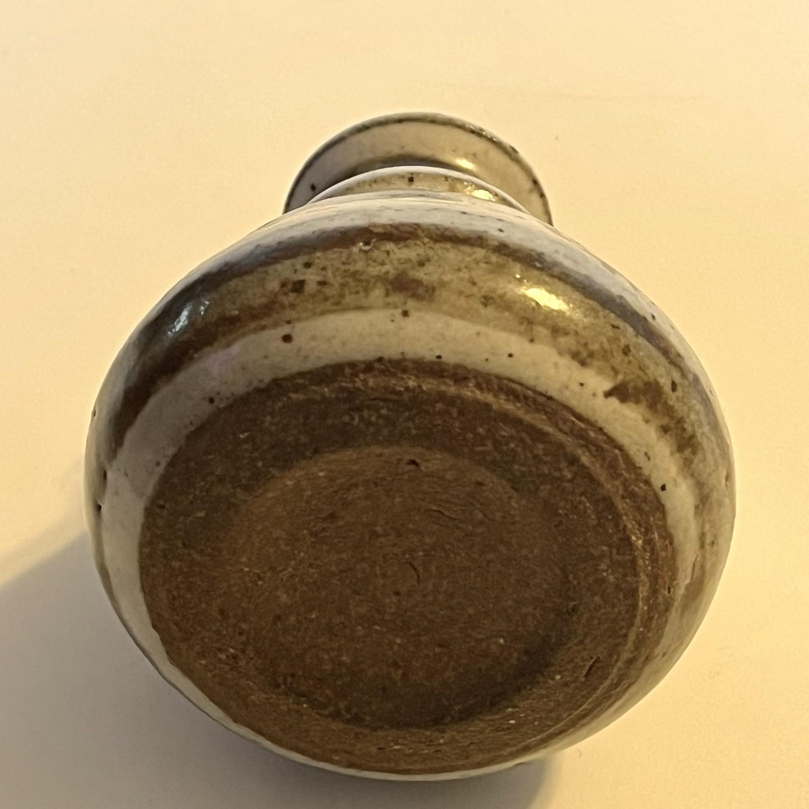 Vtg Studio Art Pottery Hand Thrown Gray Brown Blue Speckled Stoneware Vase 3.25″