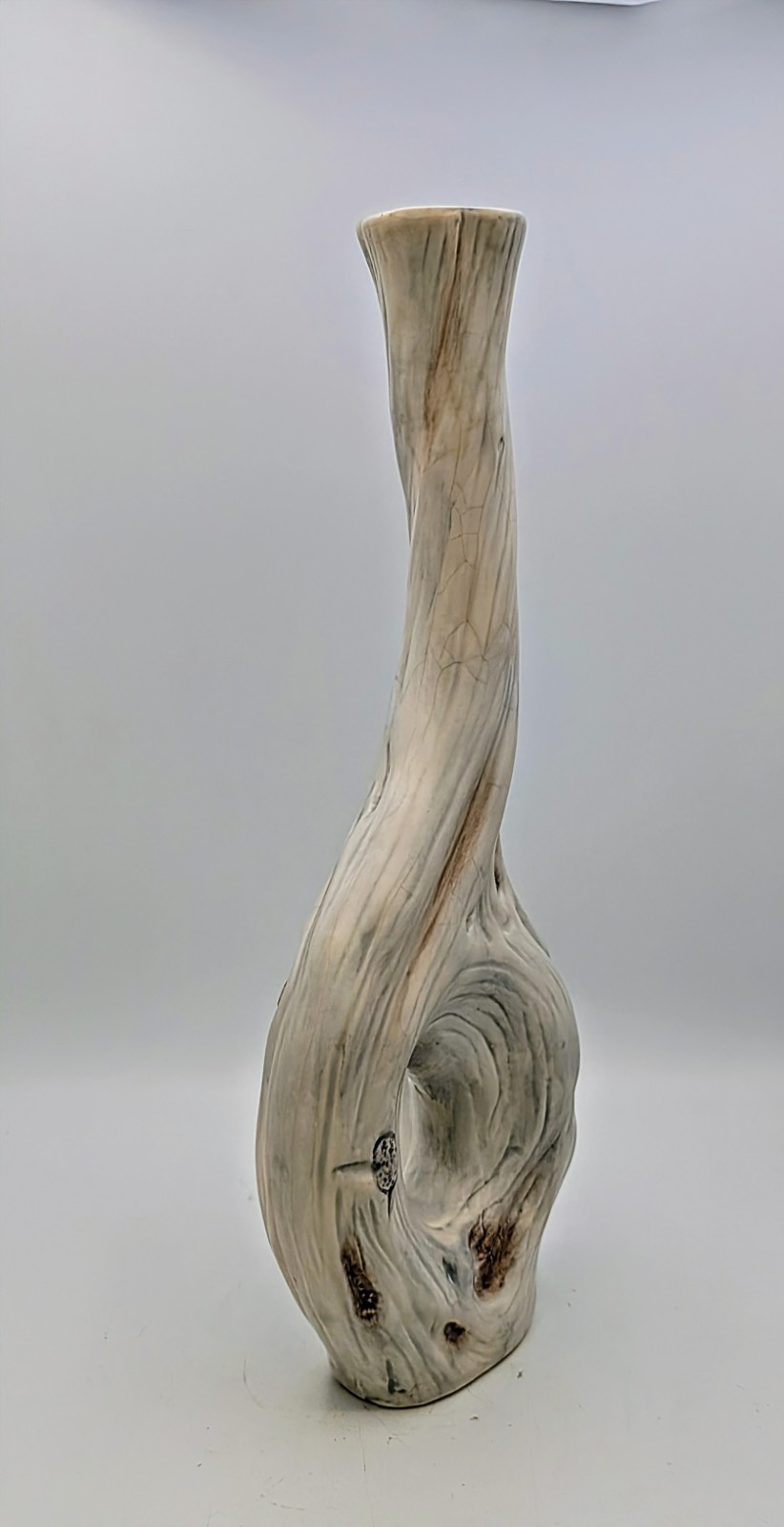 14.5″ Studio Pottery Faux Bois Vase Whitewashed Driftwood Look Modern Art