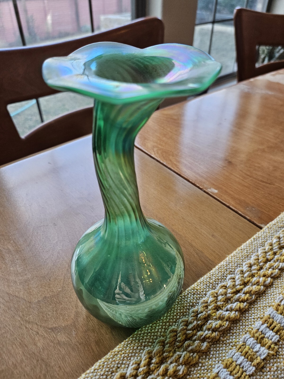Silvestri Mouth Blown Glass Vase Green Irridescent