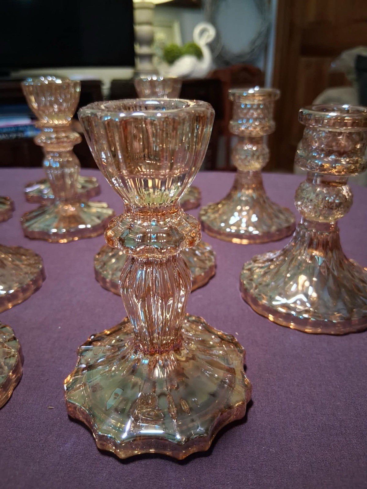 Lot of 12 Iridescent Golden Glass Candlestick Candle Holders Decorative 4 in