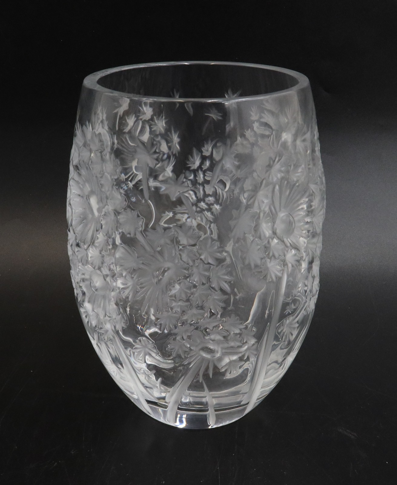 Lalique France Crystal Glass Vase in Bucolique Signed