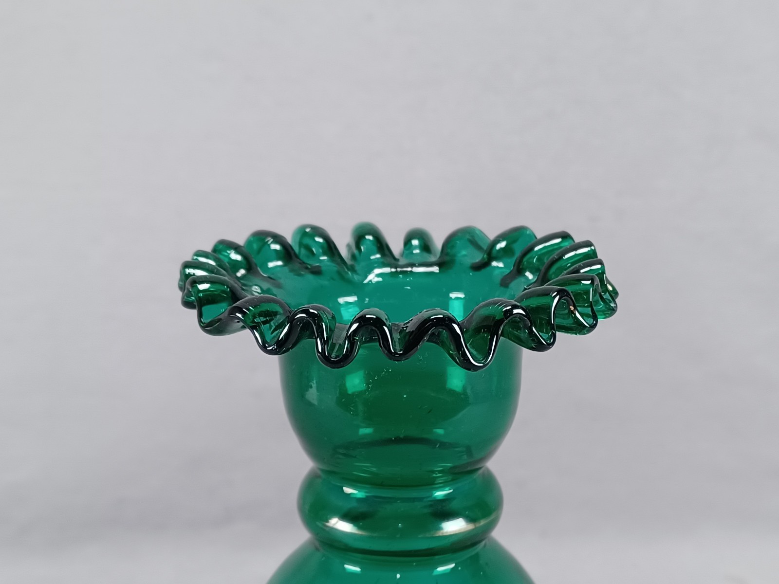Antique Bohemian Enameled Orange & White Rose Green Glass 8 1/4 Inch Vase