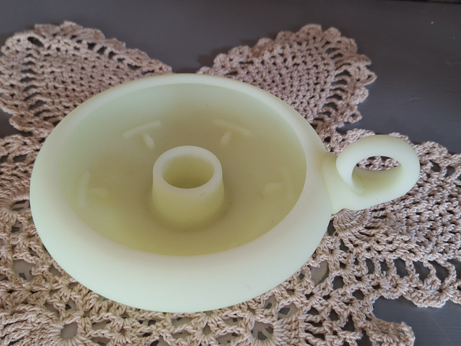 Fenton Custard Uranium Glass Vintage 7 inch Fingerloop Candle Holder UV Glow