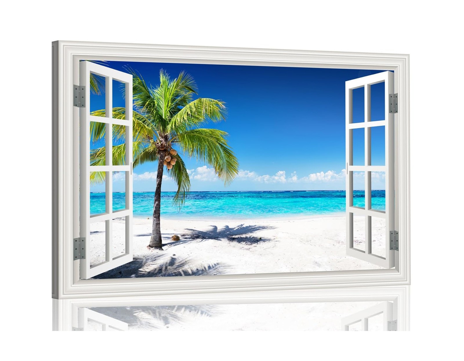 Ocean Wall Art Beach Picture for Living Room White Window Frame Style Palm Tr…