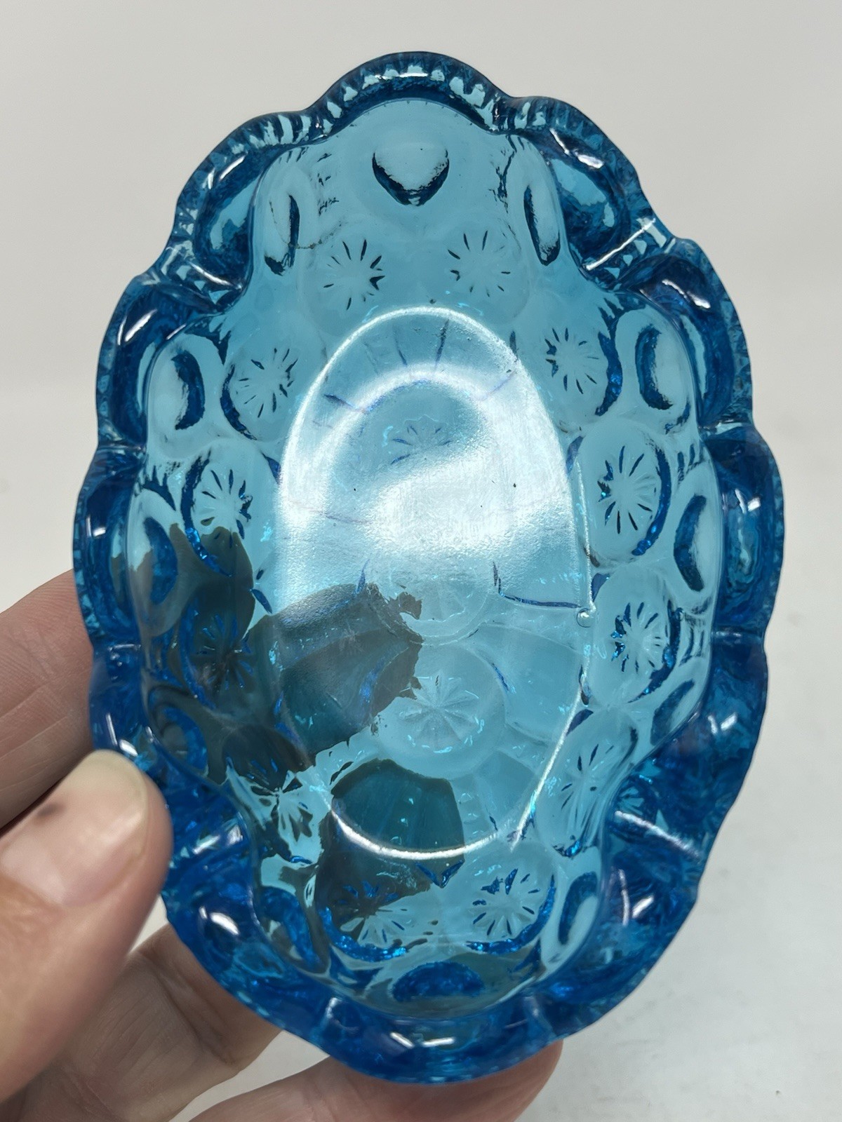 Vintage L E Smith Colonial Blue Glass Moon & Stars Ashtray or Trinket Dish